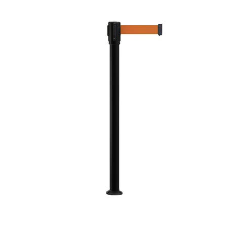 Retractable Belt Fixed Stanchion, 2ft Black Post  11ft. Orange Belt